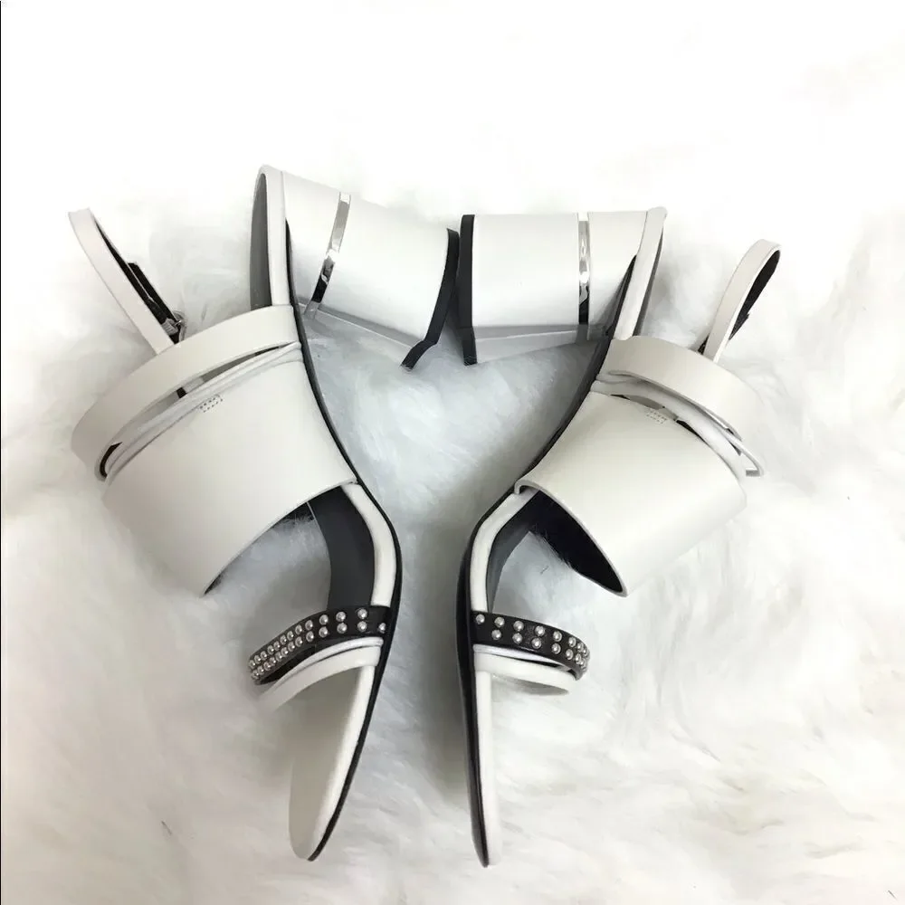 3.1 Philip Lim White Sandal Leather 70mm Drum Heel Multi Strap Sandal Size 40